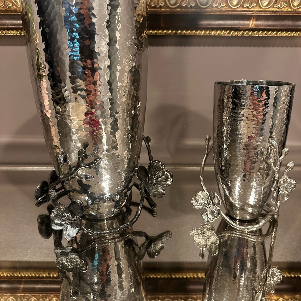 Michael Aram Elegant Silver Hammered Vase Set